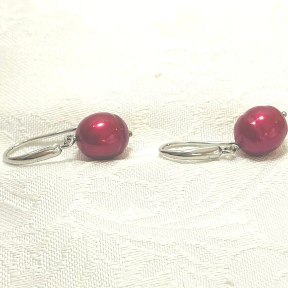 HONORA 925 Red Pearl 18" +2" NECKLACE EARRINGS BRACELET  Set Stretch Drop Dangle - Picture 4 of 13